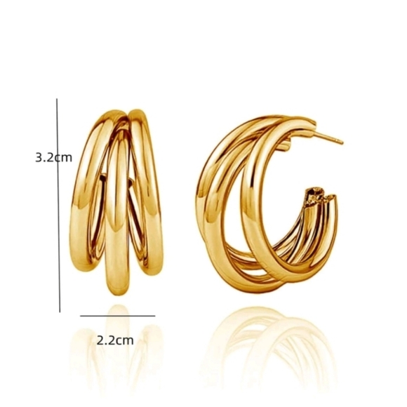Anthropologie Classic Triple layer Half Hoop Gold Earrings - Picture 3 of 4